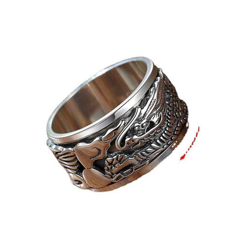 Men's S925 Sterling Silver Dragon Rotating Retro Ring