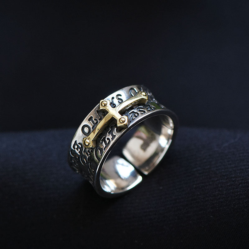 Men's 925 Silver Adjustable Cross Open Ring Retro Style