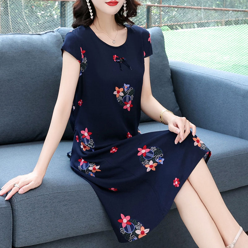 Women's Floral Print Loose-Fit Midi Dress with Pockets