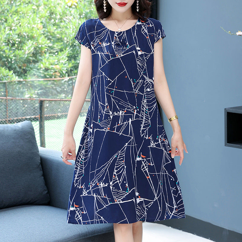 Women's Floral Print Loose-Fit Midi Dress with Pockets