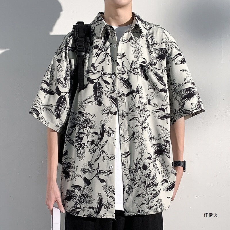 Men's Hawaiian Floral Short Sleeve Ice Silk Beach Shirt