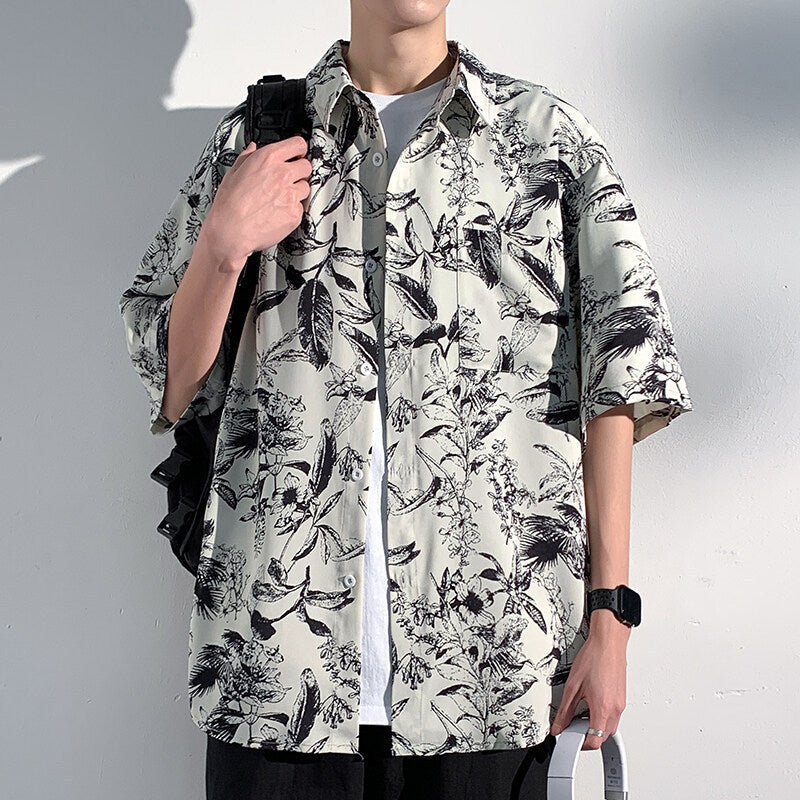 Men's Hawaiian Floral Short Sleeve Ice Silk Beach Shirt