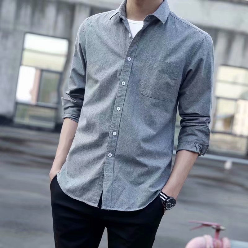 Men's Oxford Fabric Long Sleeve Slim Fit Business Shirt