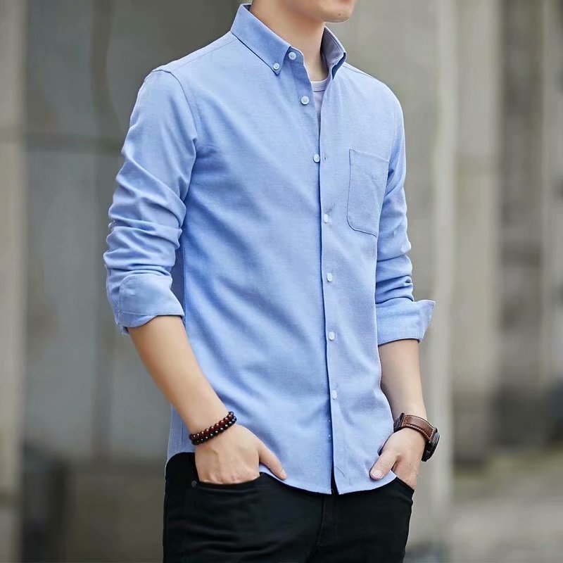 Men's Oxford Fabric Long Sleeve Slim Fit Business Shirt