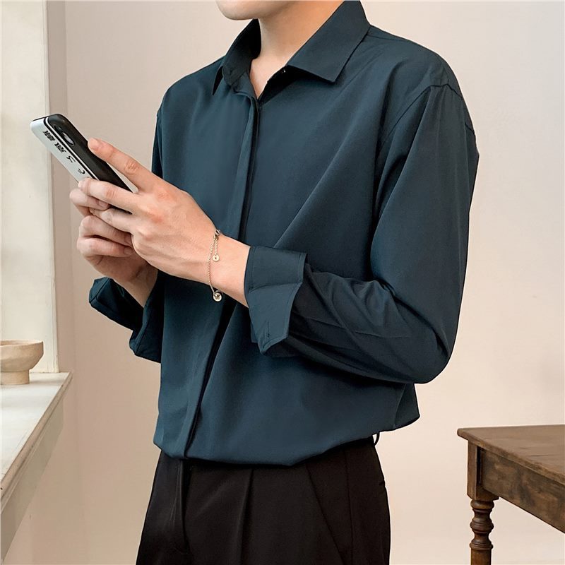 Men's Korean Style Loose White Long Sleeve Casual Shirt
