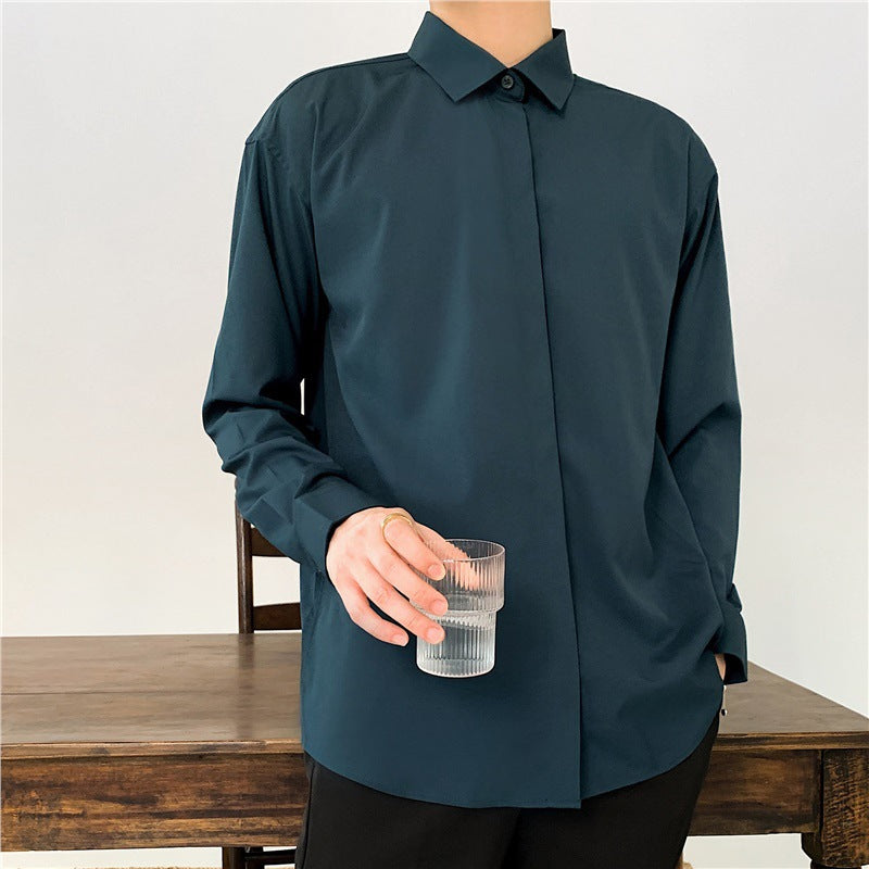 Men's Korean Style Loose White Long Sleeve Casual Shirt