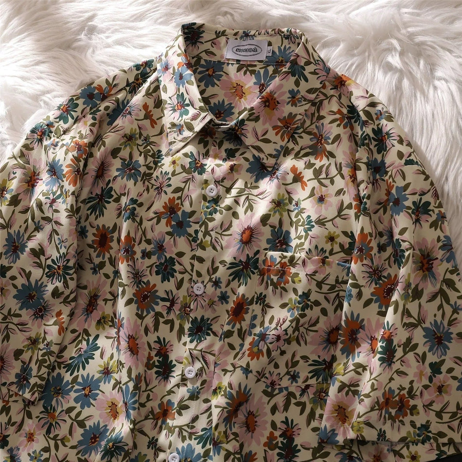 Unisex Daisy Floral Hawaiian Short Sleeve Beach Shirt