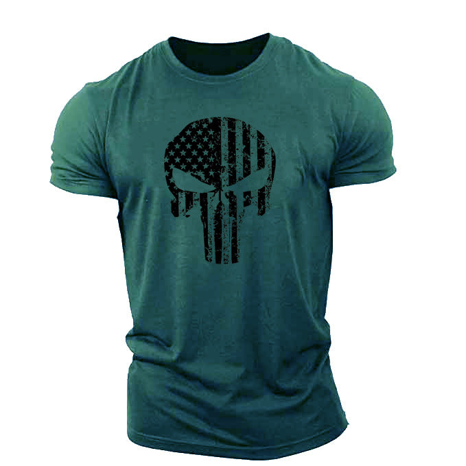 Skull Print Gym T-Shirt – Cotton Fitness Tee for Men