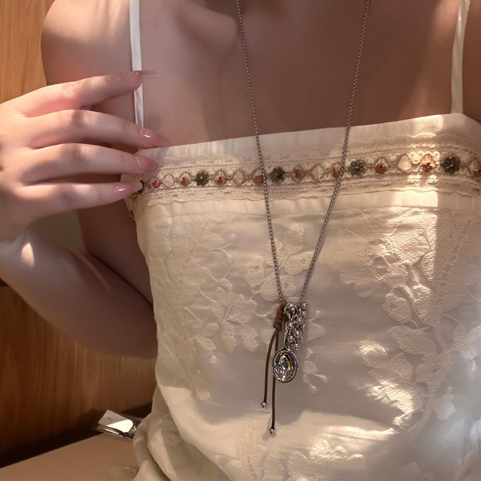 Personalized Long Metal Spoon Pendant Necklace for Women