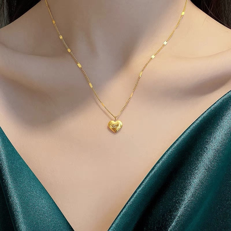 Love Heart Titanium Steel Necklace for Women Clavicle Chain