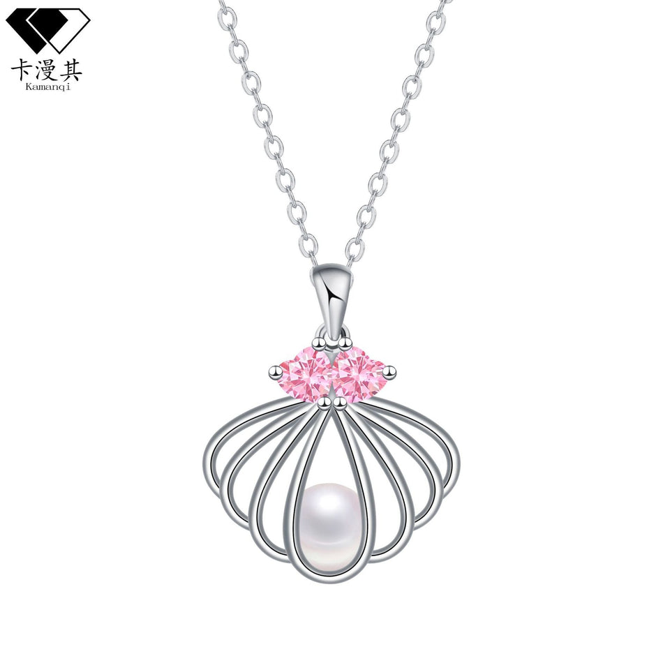 Mermaid Shell Pearl Pendant Necklace for Women Clavicle Chain