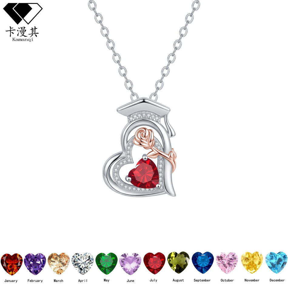 925 Silver Plated Birthstone Pendant Necklace for Women