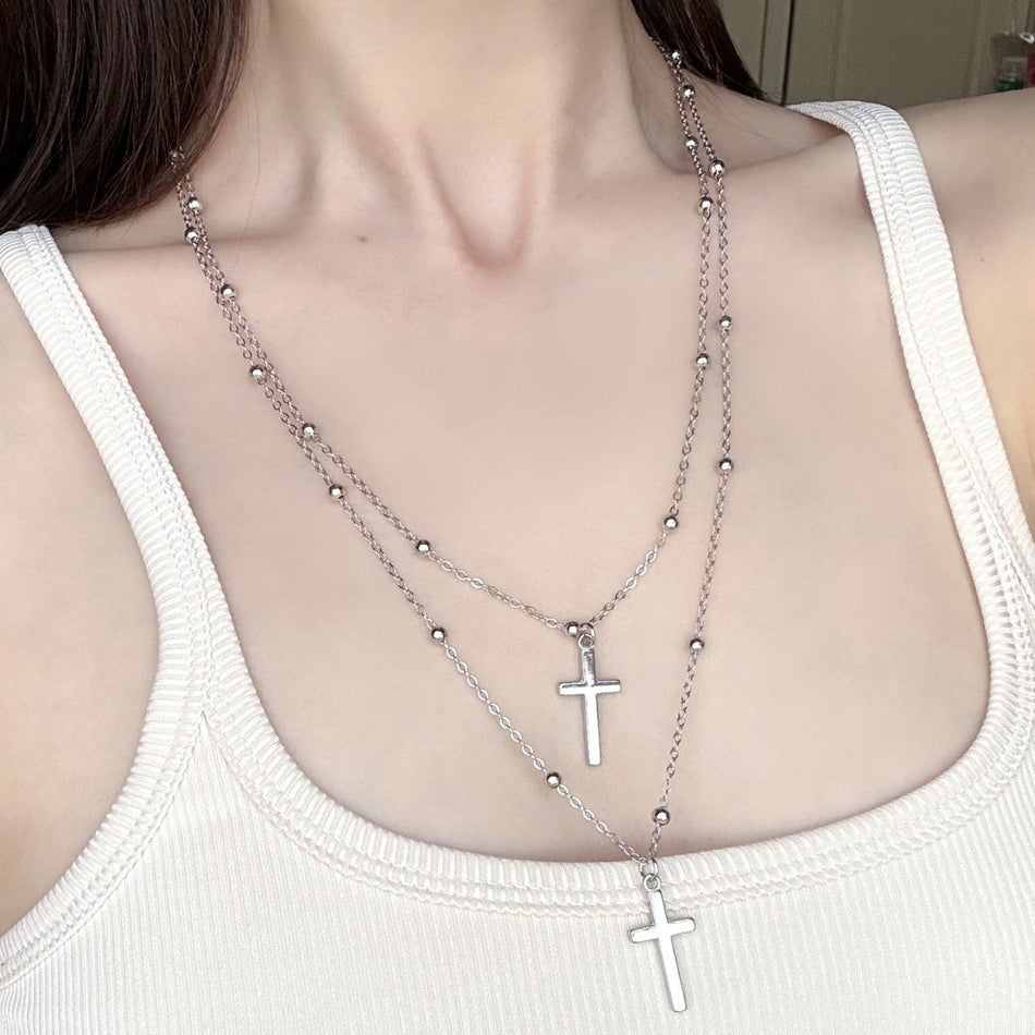 Y2K Cross Layered Necklace for Women Clavicle Chain