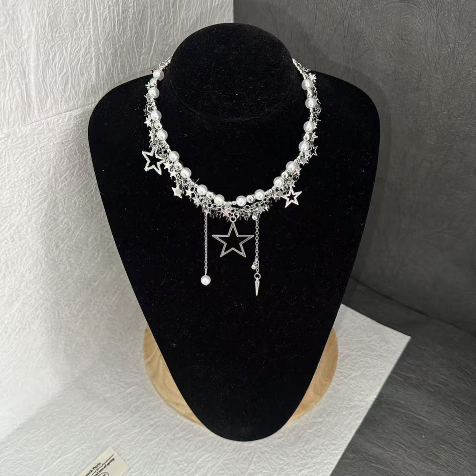 Star Cross Pearl Tassel Necklace for Women