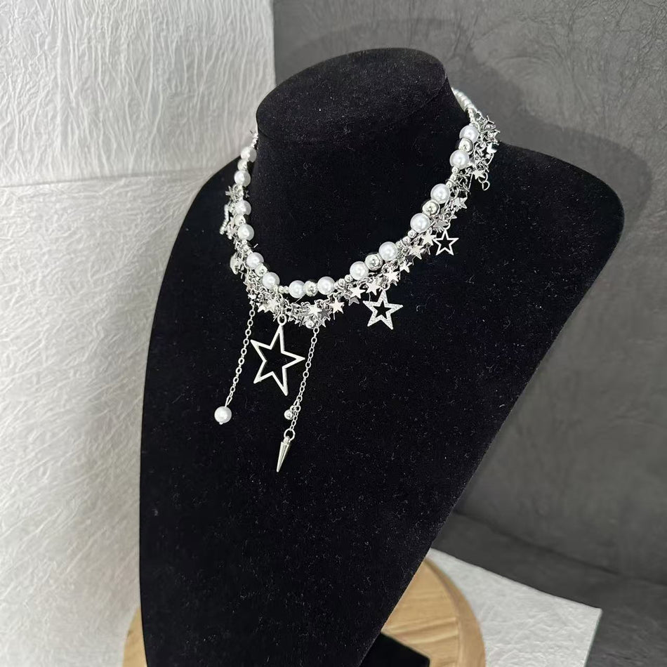 Star Cross Pearl Tassel Necklace for Women