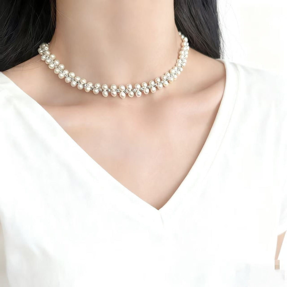 Handwoven Glass Bead Necklace for Women Clavicle Chain