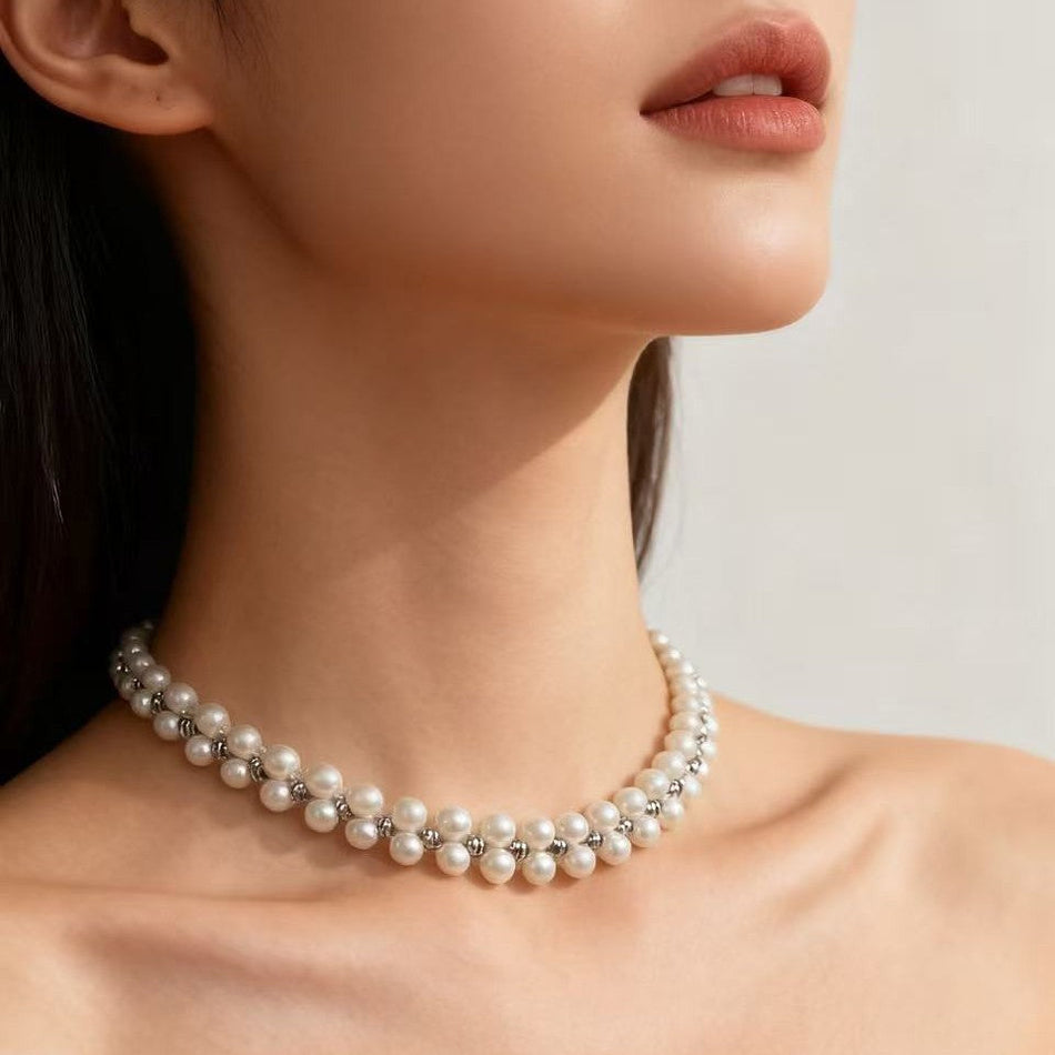 Handwoven Glass Bead Necklace for Women Clavicle Chain