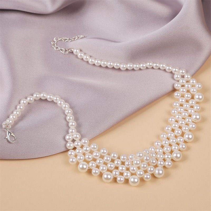 Handwoven Faux Pearl Bubble Bead Necklace for Women