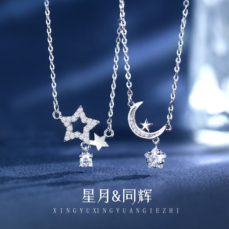 Star and Moon Best Friend Necklace for Women Clavicle Chain