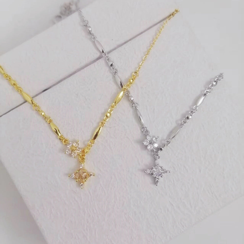 Cross Zircon Star Pendant Necklace for Women Clavicle Chain