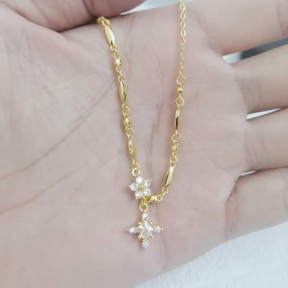 Cross Zircon Star Pendant Necklace for Women Clavicle Chain