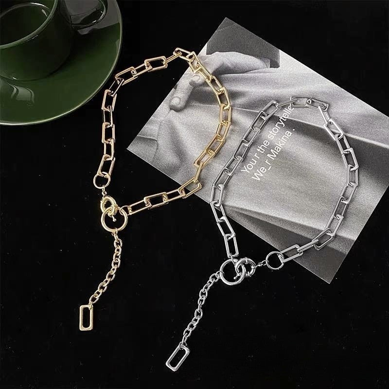 Metal Link Statement Necklace for Women Clavicle Chain
