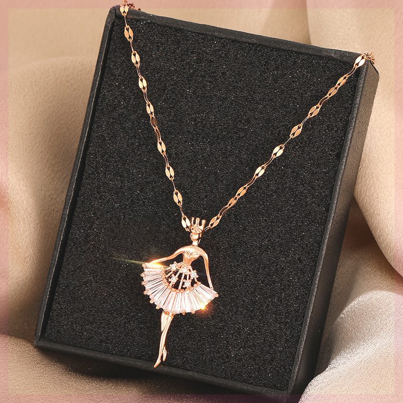 Dancing Girl Zircon Pendant Necklace for Women Clavicle Chain