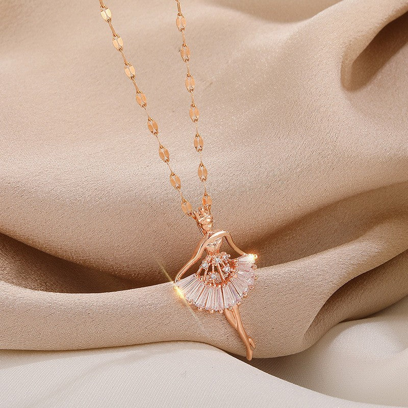 Dancing Girl Zircon Pendant Necklace for Women Clavicle Chain