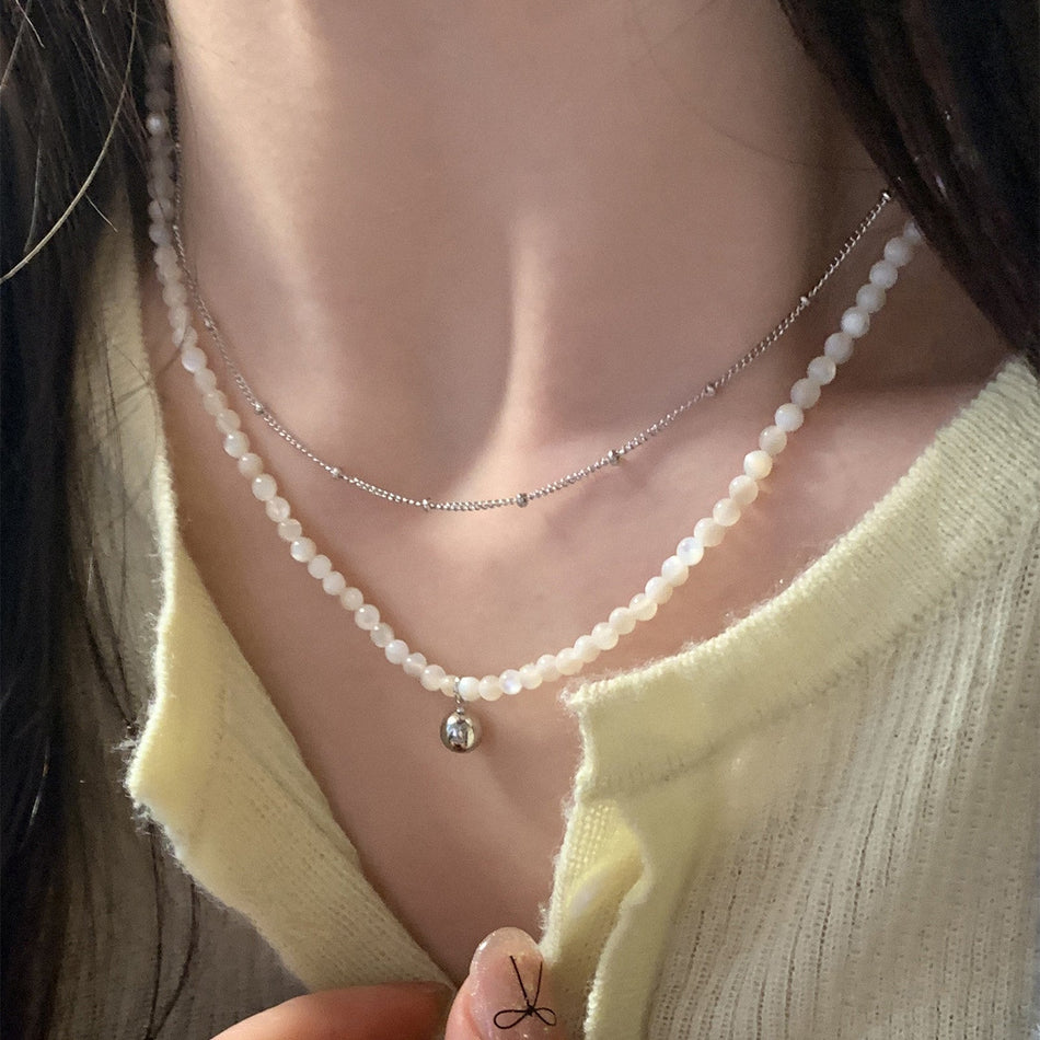 Double Layer Shell Bead Necklace for Women Clavicle Chain