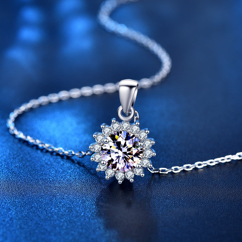 Sunflower Pendant Necklace for Women Simulated Moissanite