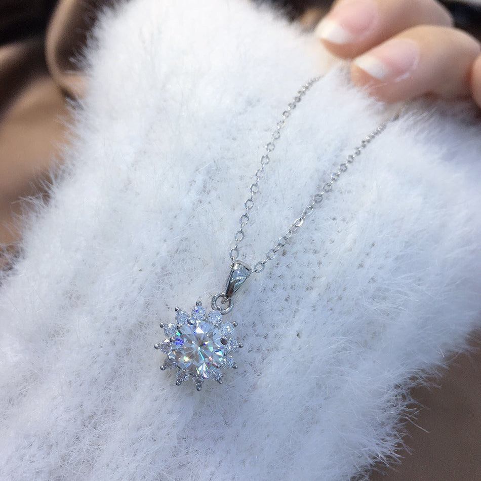 Sunflower Pendant Necklace for Women Simulated Moissanite