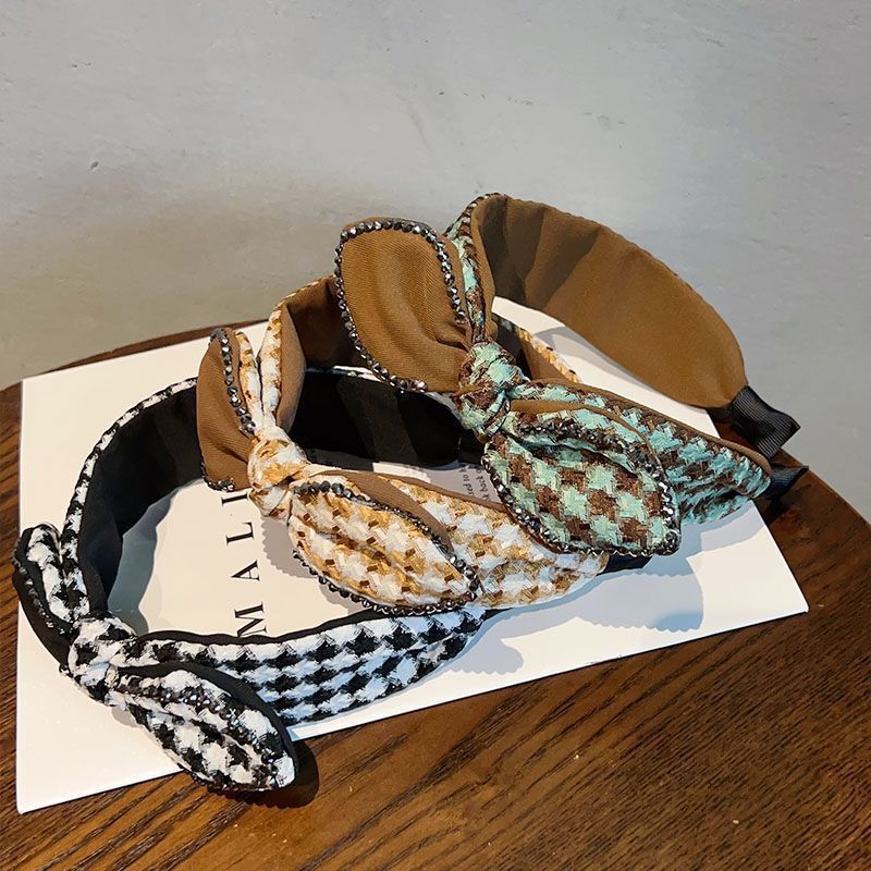 Houndstooth Bow Headband for Women Wide Hair Accessory