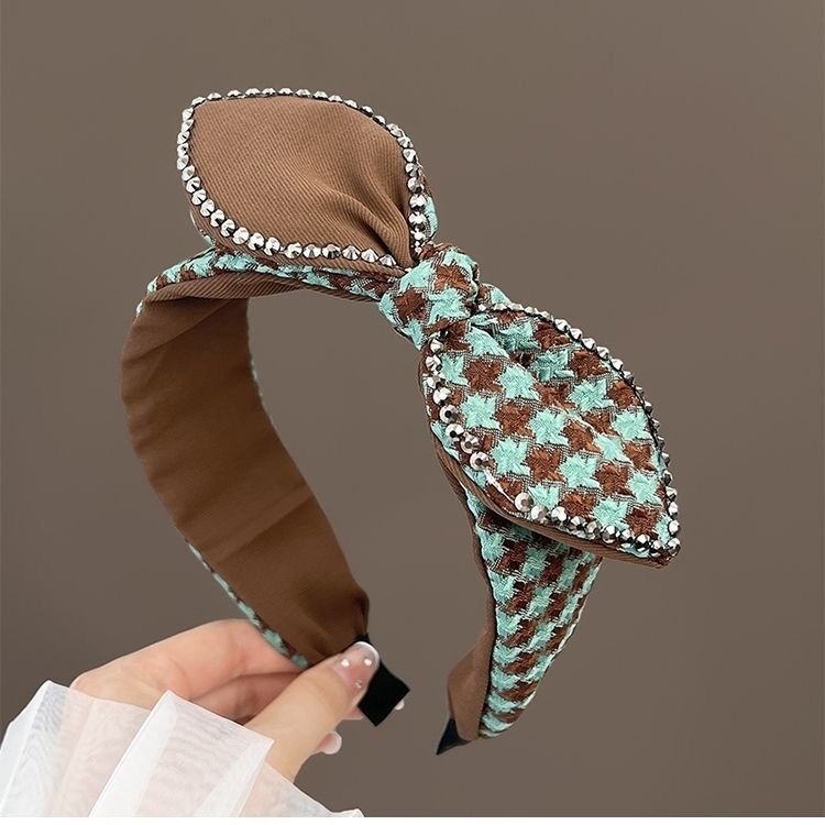Houndstooth Bow Headband for Women Wide Hair Accessory