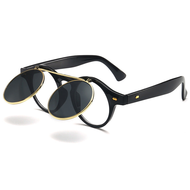 A281 Retro Flip-Up Round Double-Layer Punk Sunglasses