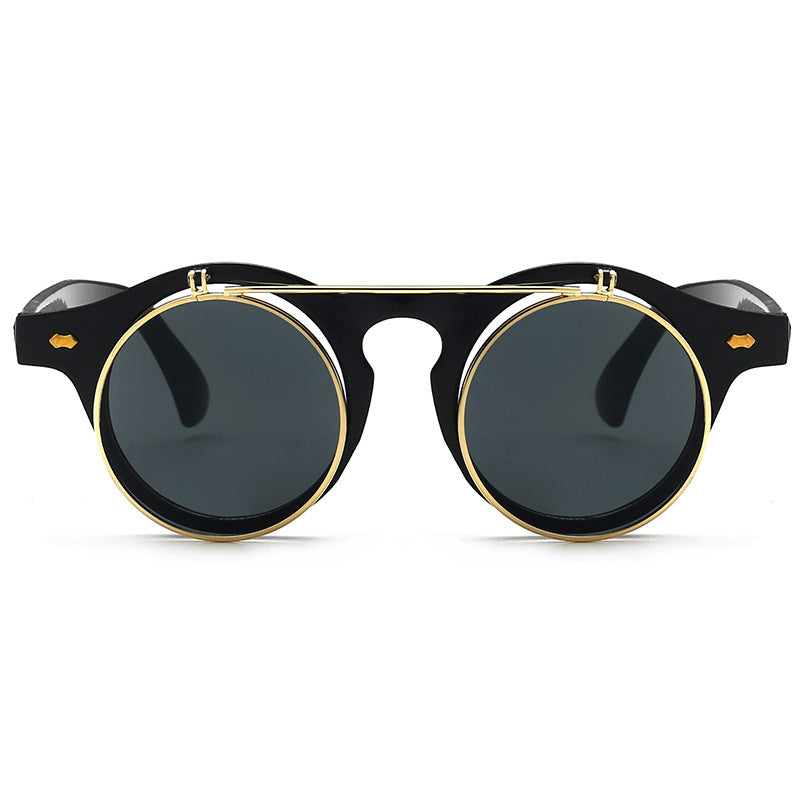 A281 Retro Flip-Up Round Double-Layer Punk Sunglasses