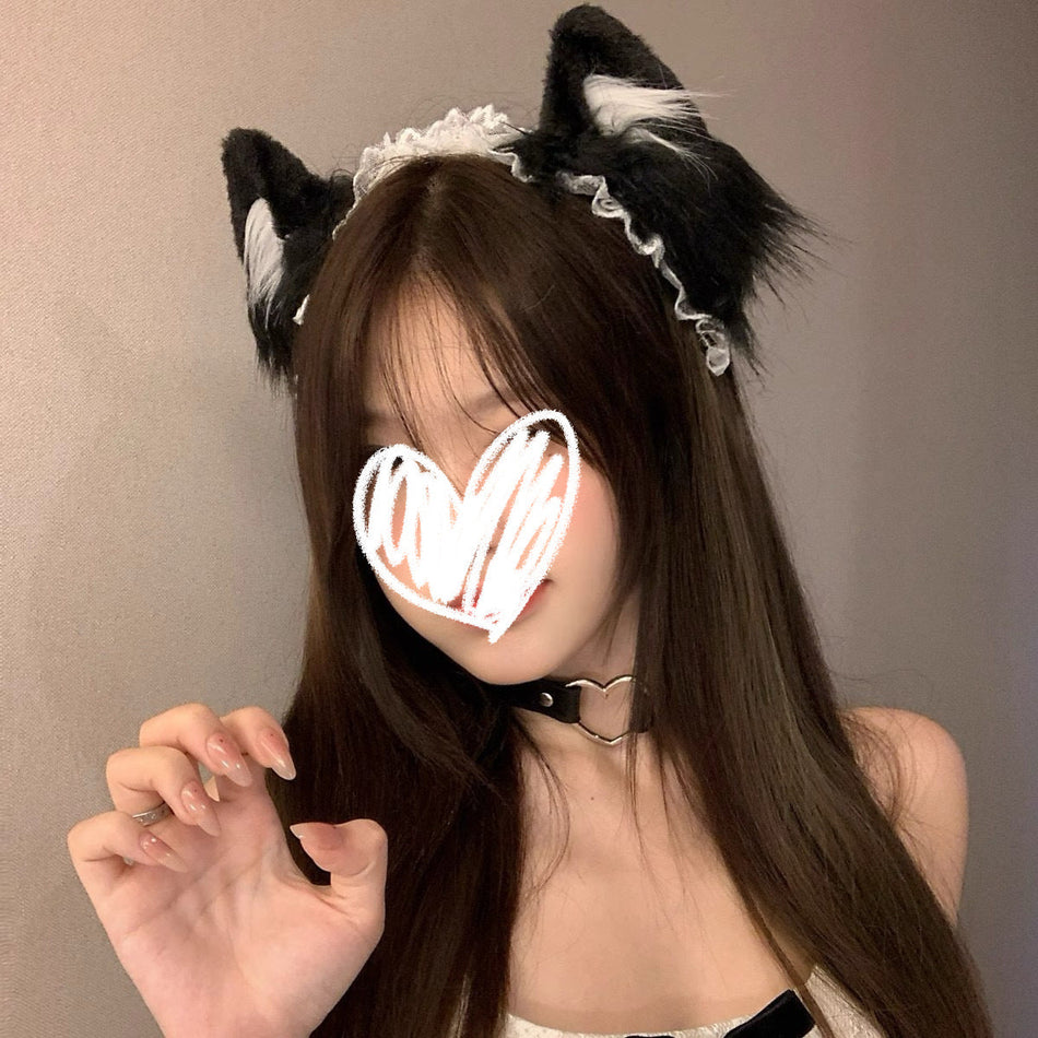 Lace Cat Ear Headband for Women Plush Lolita Hair Accessory