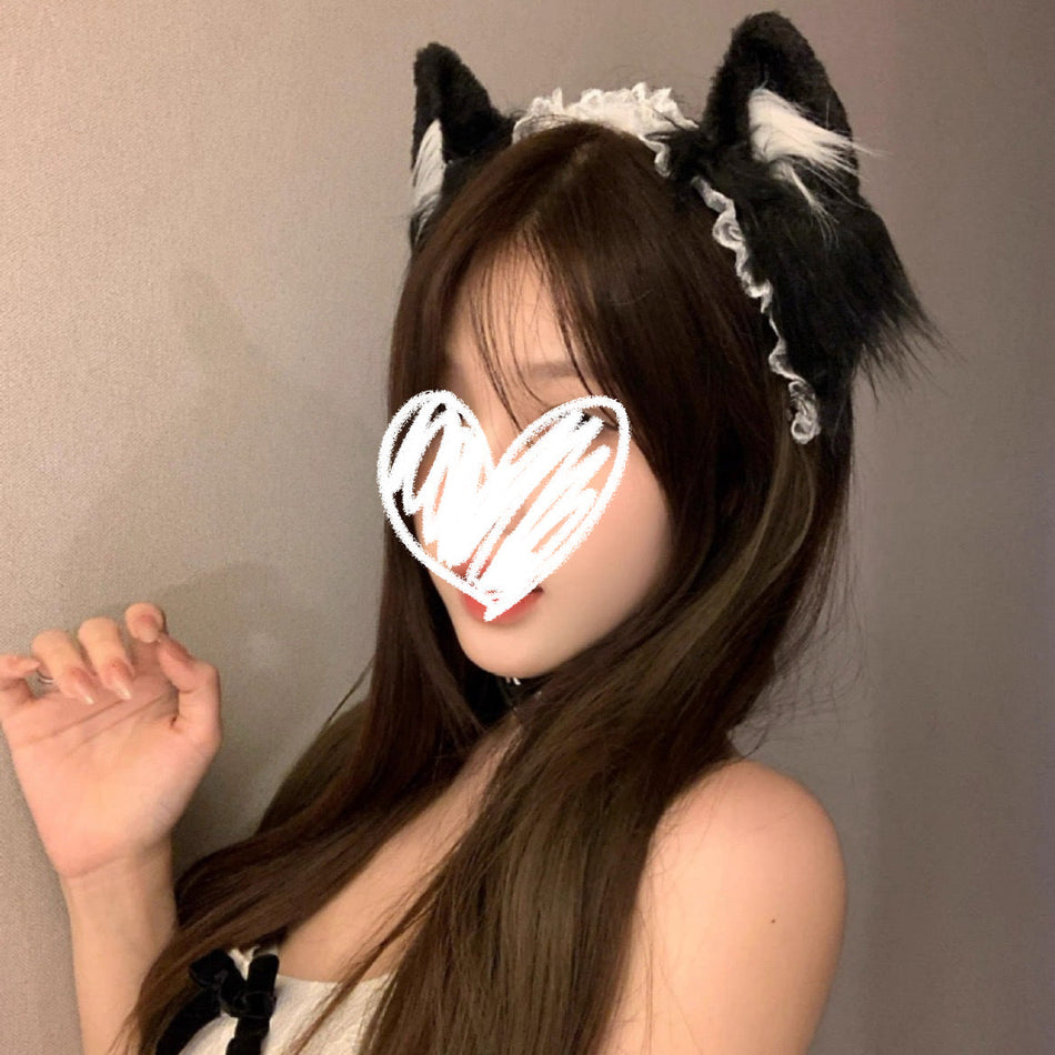 Lace Cat Ear Headband for Women Plush Lolita Hair Accessory
