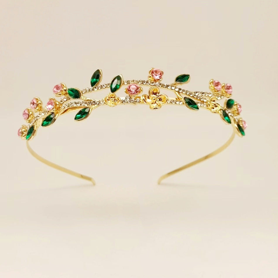 Rhinestone Flower Leaf Crown Headband for Women Princess Tiara