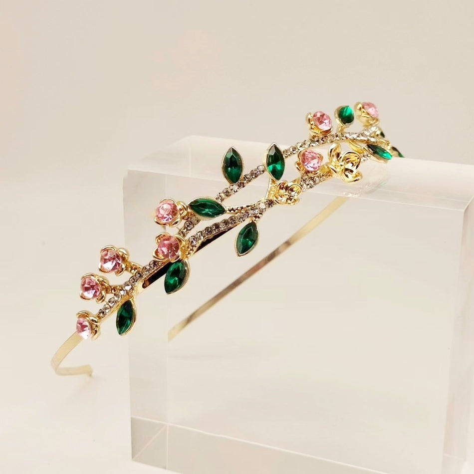 Rhinestone Flower Leaf Crown Headband for Women Princess Tiara