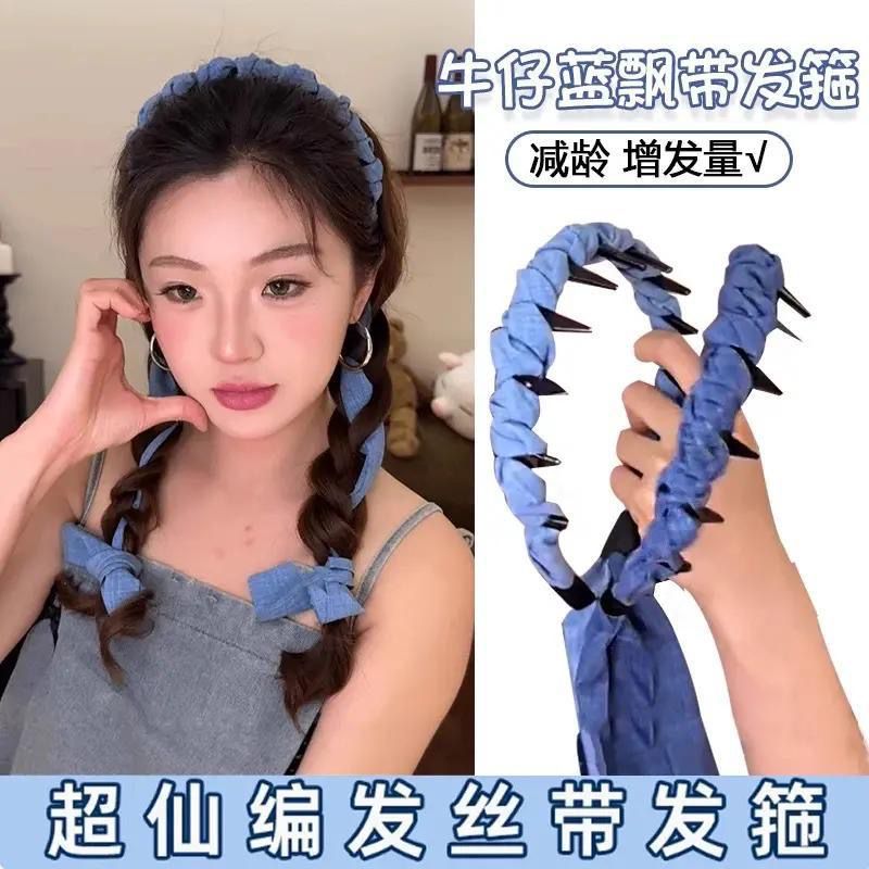Braided Denim Blue Headband for Women High Crown Hair Accessory