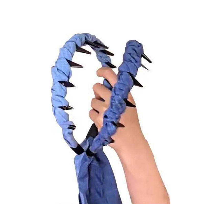 Braided Denim Blue Headband for Women High Crown Hair Accessory