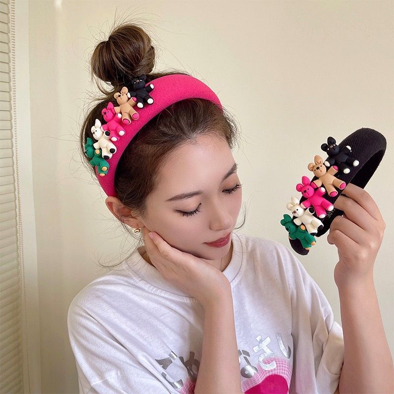 Cute Bear Headband for Women Non-Slip High Crown Hairband