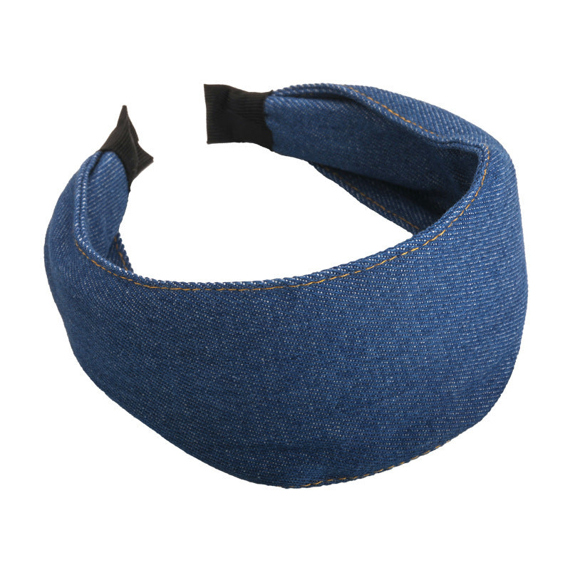 Korean Denim Plaid Wide Headband for Women Hair Accessory