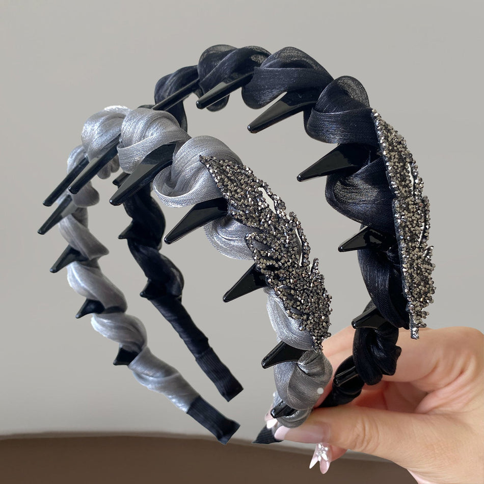 Feather Rhinestone Toothed Headband for Women Hair Accessory