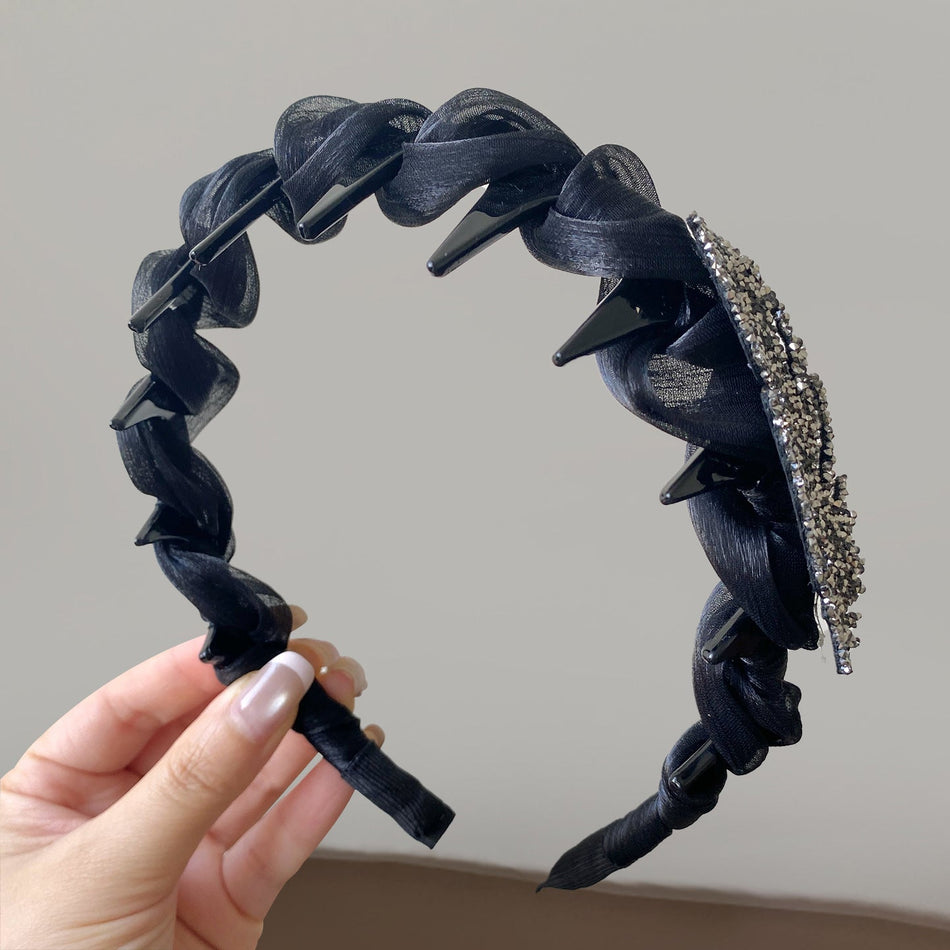 Feather Rhinestone Toothed Headband for Women Hair Accessory