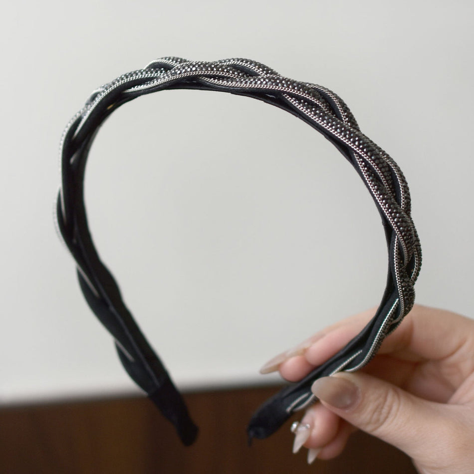 Rhinestone Braided Twist Headband for Women Elegant Hairband