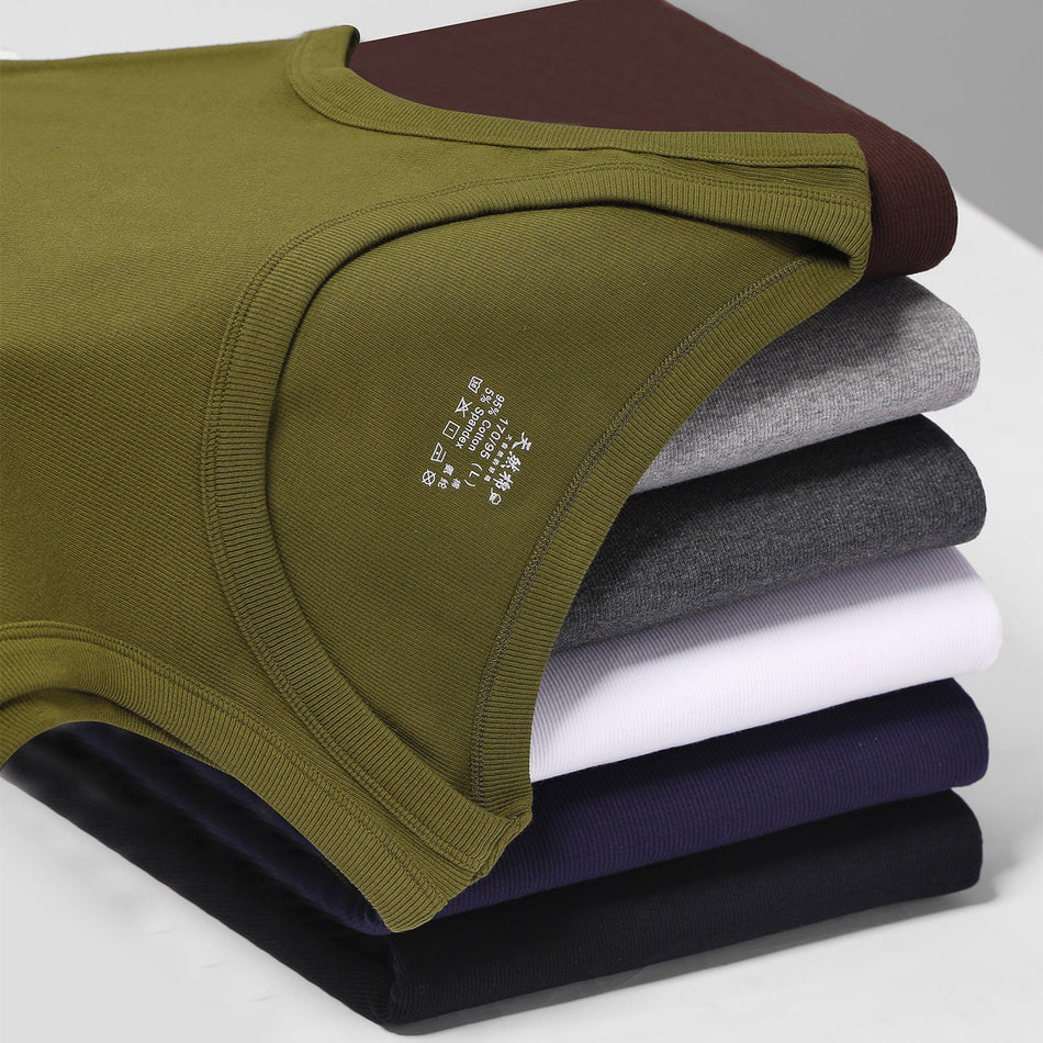 Men's Pure Cotton Knitted Thick Round Neck Fitness Tank Top