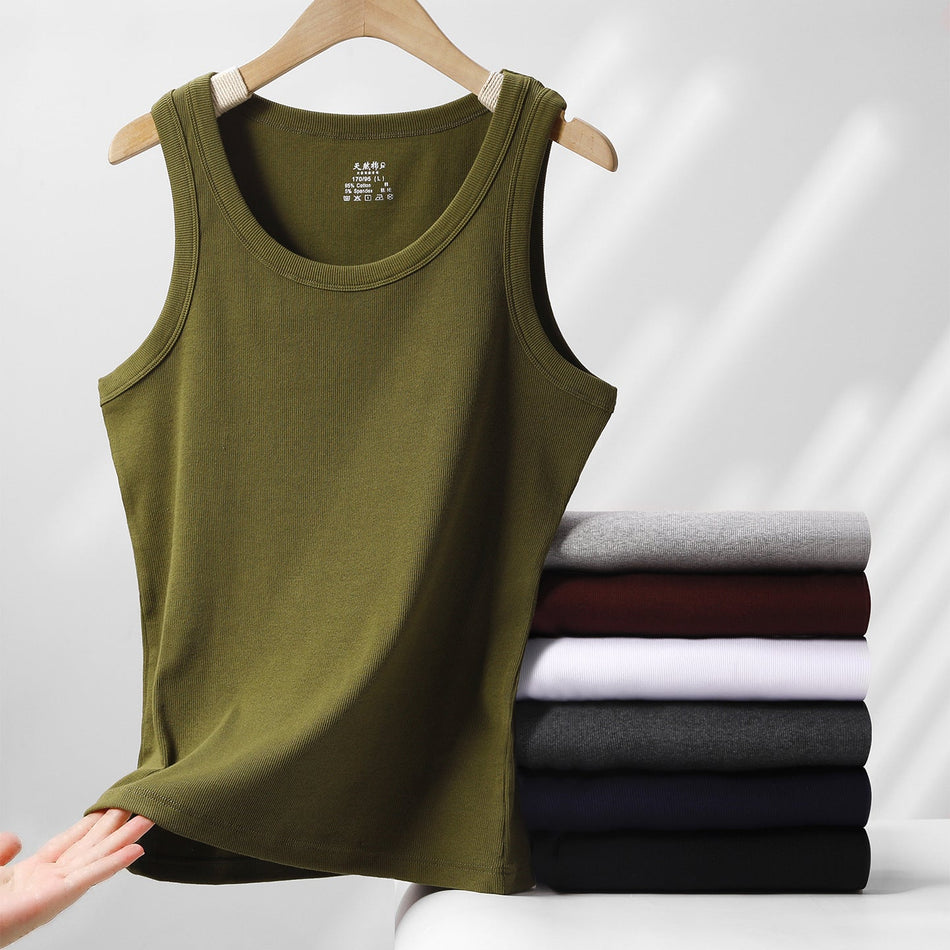 Men's Pure Cotton Knitted Thick Round Neck Fitness Tank Top