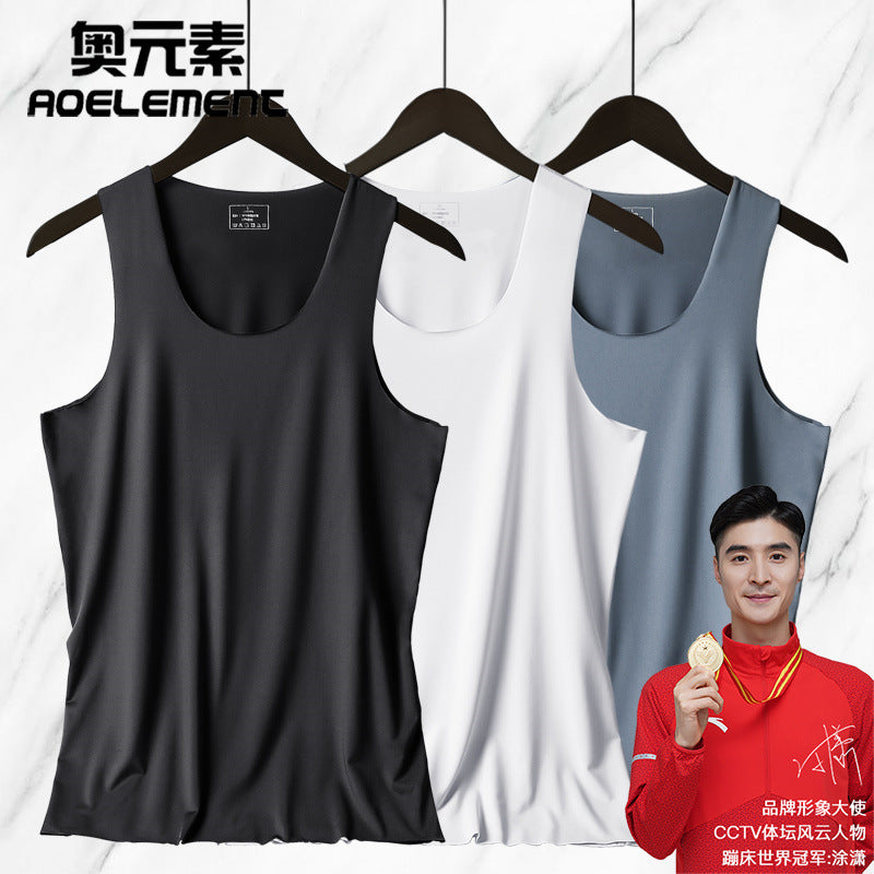 Men's Ice Silk Seamless I-Shape Slim Fit Fitness Tank Top