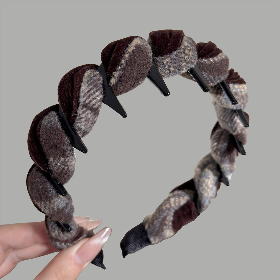 Vintage Velvet Plaid Toothed Headband for Women Hairband